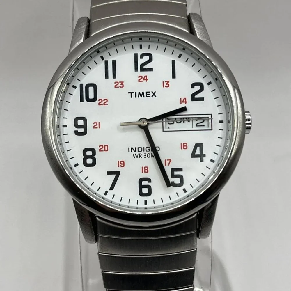Timex Indiglo WR 30 Men's Silver Tone Day Date Watch
